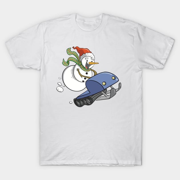 Snowman on Snowmobile T-Shirt by Narwhal-Scribbles